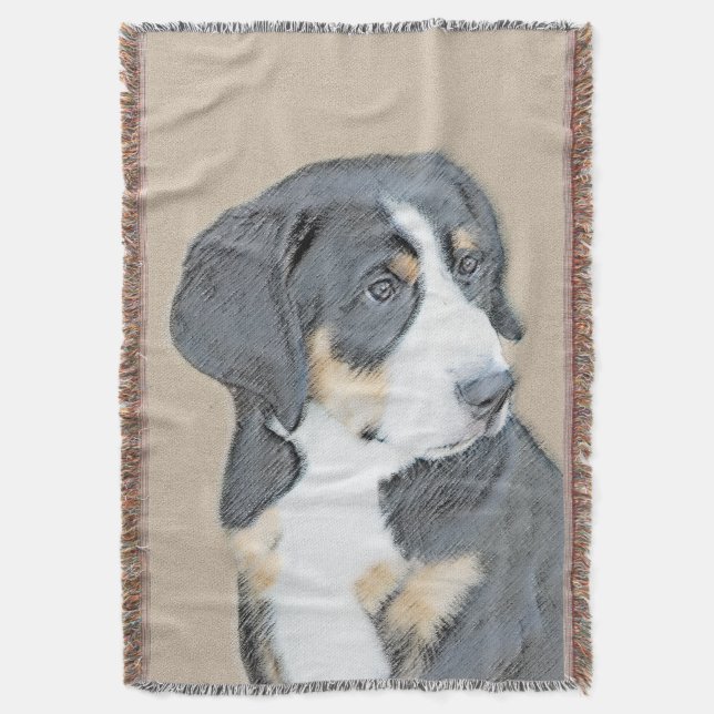 Bernese Mountain Dog Puppy Painting - Original Art Throw Blanket (Front Vertical)