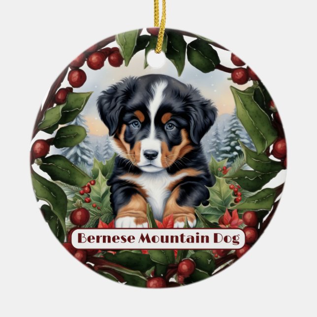 Bernese Mountain Dog Puppy Personalised  Christmas Ceramic Ornament (Front)