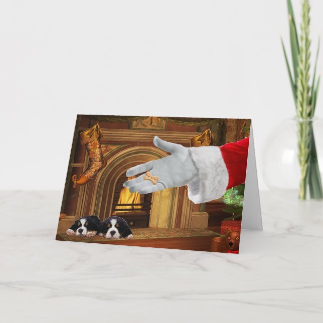 Bernese Mountain Dog Pups Christmas Holiday Card (Front)