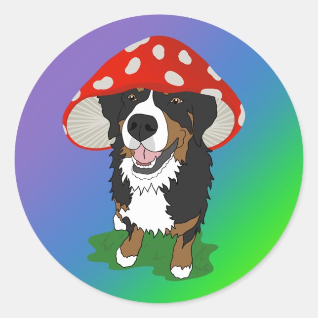 Bernese Mountain Dog Red Mushroom Cap Classic Round Sticker (Front)