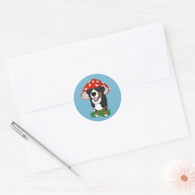 Bernese Mountain Dog Red Mushroom Cap Classic Round Sticker (Envelope)