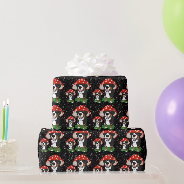 Bernese Mountain Dog Red Mushroom Cap Wrapping Paper (Party Gifts)