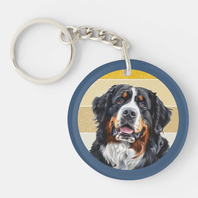 Bernese Mountain Dog Retro Background Key Ring (Front)