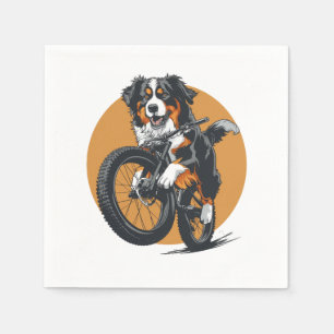 Bernese Mountain Dog Riding A Mountain Bike Napkin