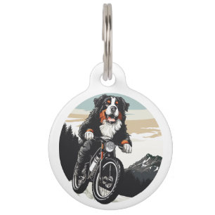 Bernese Mountain Dog Riding A Mountain Bike Pet Tag
