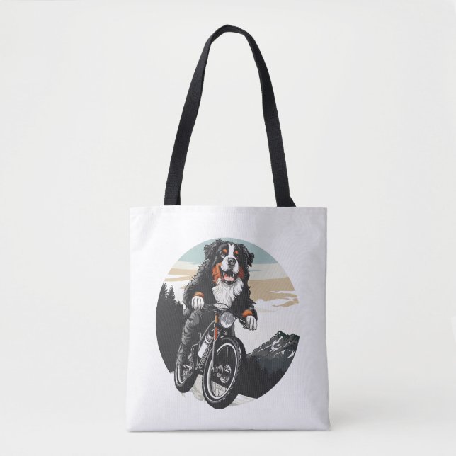 Bernese Mountain Dog Riding A Mountain Bike Tote Bag (Front)