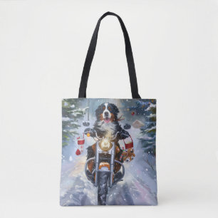Bernese Mountain Dog Riding Motorcycle Christmas Tote Bag