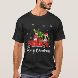 Bernese Mountain Dog Riding Red Truck Christmas T-Shirt