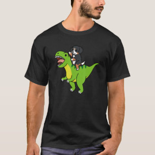Bernese Mountain Dog Riding Rex Dinosaur Dog T-Shirt