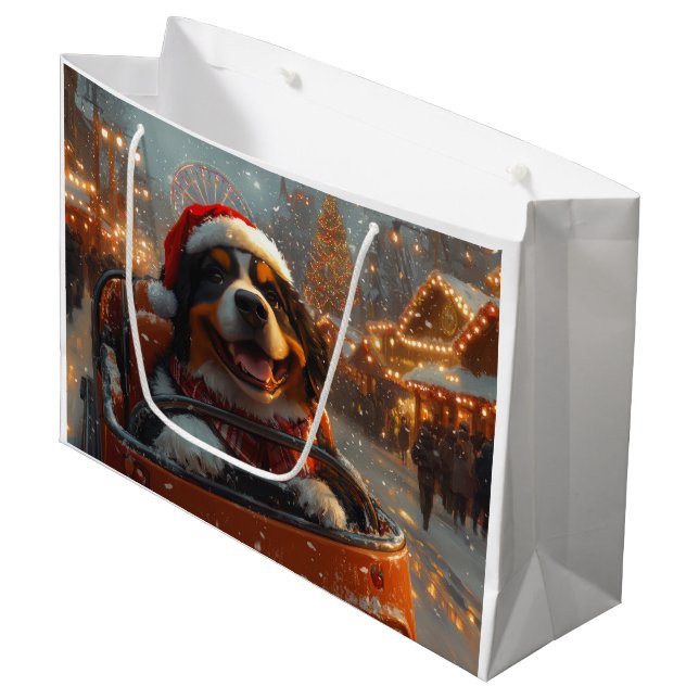 Bernese Mountain Dog Roller Coaster Christmas  Large Gift Bag (Front Angled)