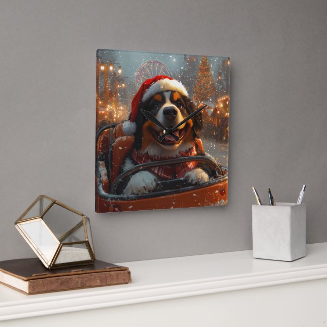 Bernese Mountain Dog Roller Coaster Christmas  Square Wall Clock (Office)