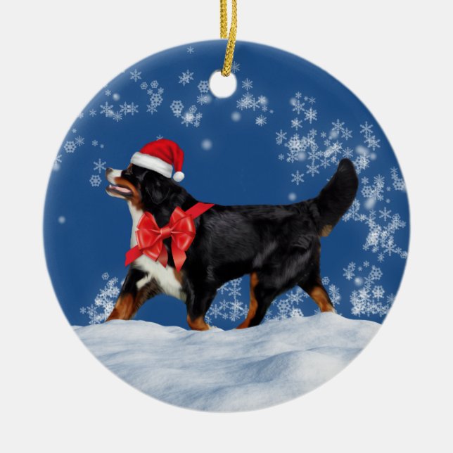Bernese Mountain Dog Santa Christmas Ornament (Front)