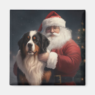 Bernese Mountain Dog Santa Claus Festive Christmas Magnet