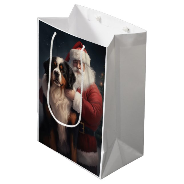 Bernese Mountain Dog Santa Claus Festive Christmas Medium Gift Bag (Front Angled)