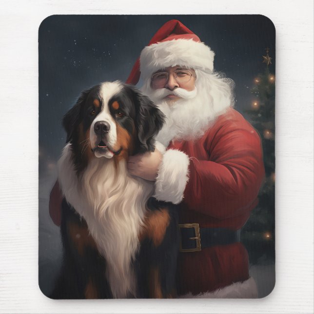 Bernese Mountain Dog Santa Claus Festive Christmas Mouse Pad (Front)