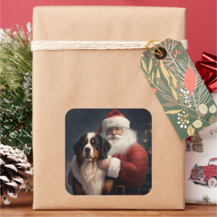 Bernese Mountain Dog Santa Claus Festive Christmas Square Sticker