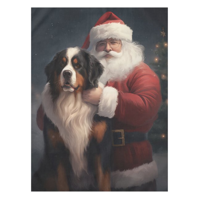 Bernese Mountain Dog Santa Claus Festive Christmas Tablecloth (Front)