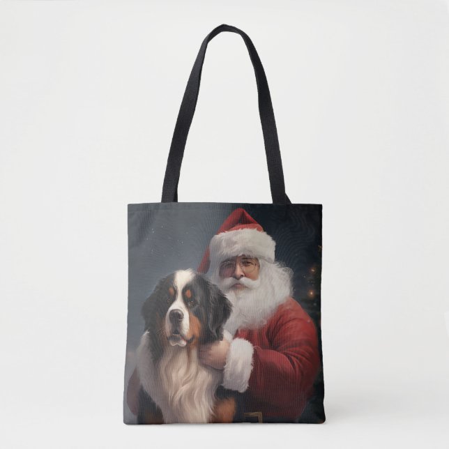 Bernese Mountain Dog Santa Claus Festive Christmas Tote Bag (Front)