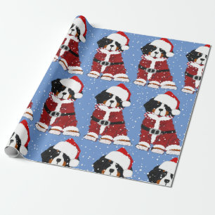 Bernese Mountain Dog Santa Paws Blue Wrapping Paper