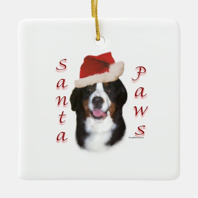 Bernese Mountain Dog Santa Paws Ceramic Ornament (Front)