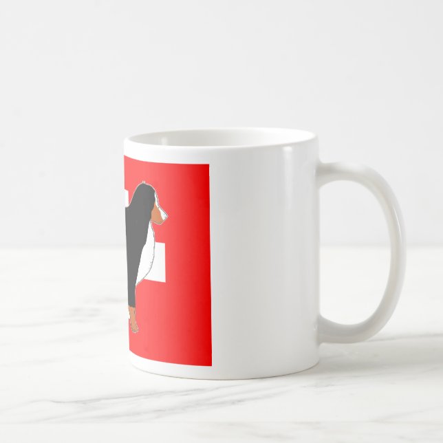 bernese mountain dog silhouette on flag rust coffee mug (Right)