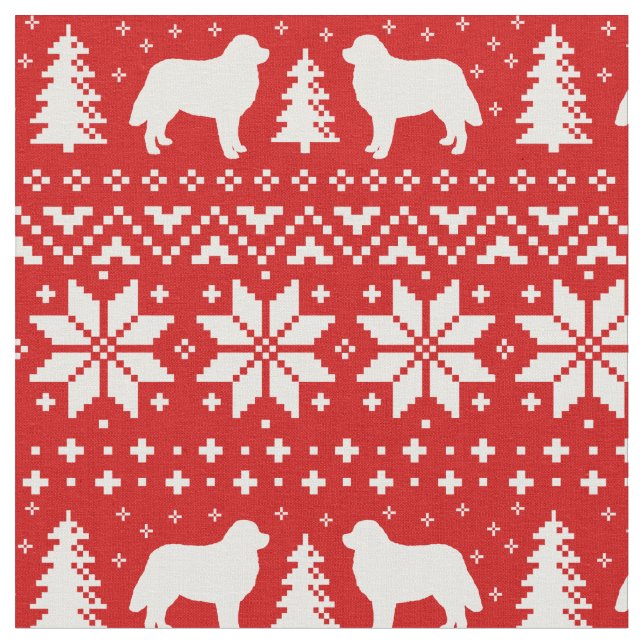 Bernese Mountain Dog Silhouettes Christmas Holiday Fabric (Close Up)