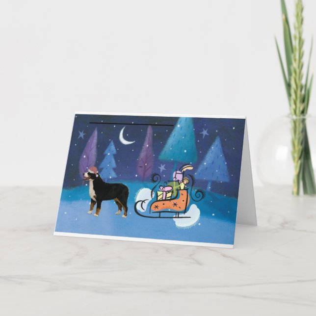 Bernese Mountain Dog & Sleigh Card (Front)
