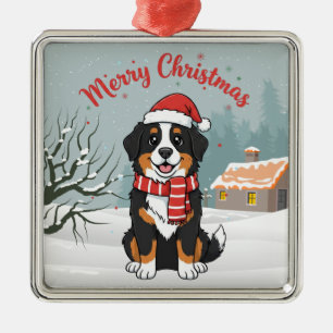 Bernese Mountain Dog Snowy Christmas Doodle Metal Ornament