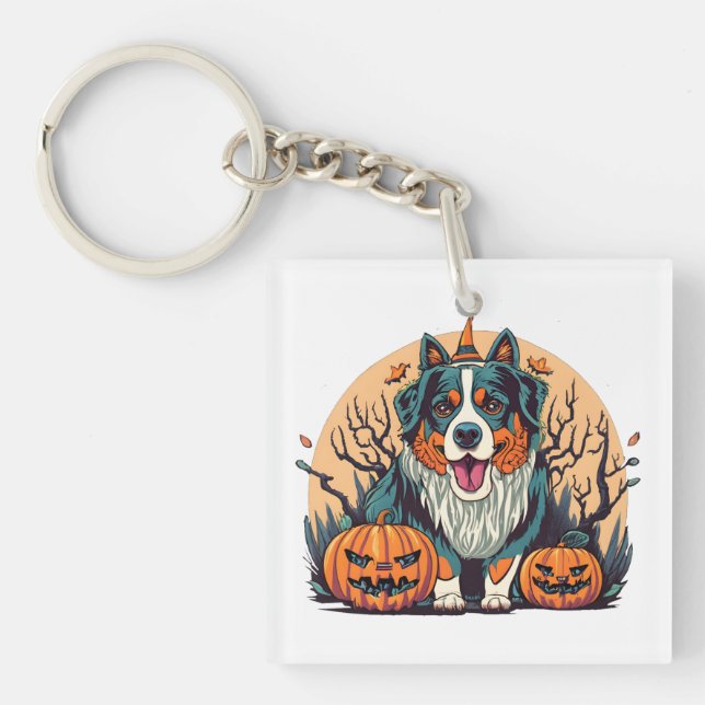 Bernese Mountain Dog Spooky Halloween Key Ring (Front)