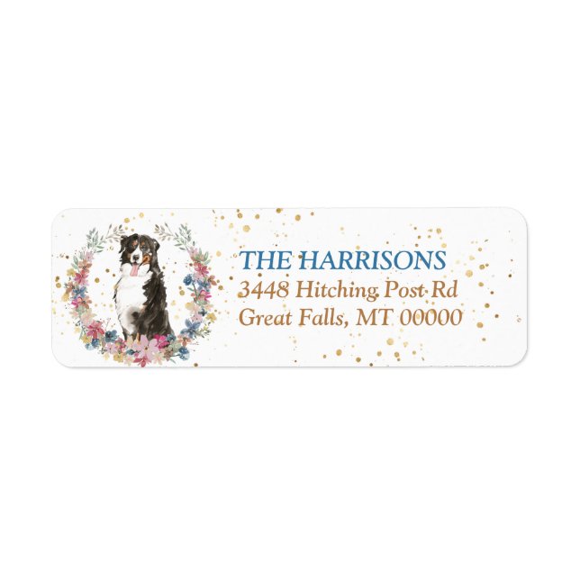 Bernese Mountain Dog Spring Flowers Wreath Return Address Label (Front)