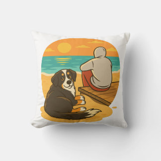 Bernese Mountain Dog Sunset Beach Companion Cushion