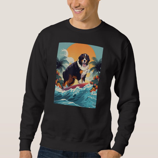 Bernese Mountain Dog Surfing Funny Beach Sweatshirt (Front)