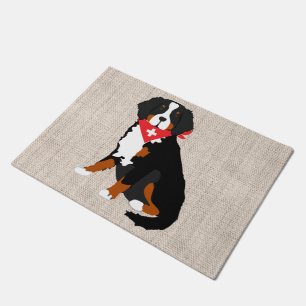 Bernese Mountain Dog Swiss Cross Tan Burlap Doormat