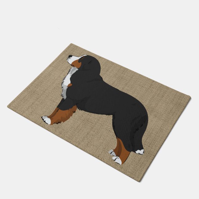 Bernese Mountain Dog Tan Burlap Doormat (Angled)