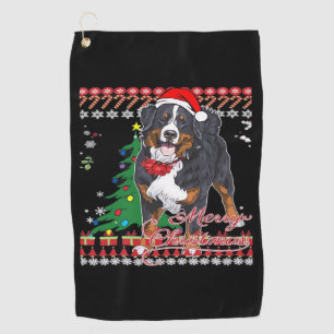 Bernese Mountain Dog Ugly Christmas Sweater Shirt Golf Towel