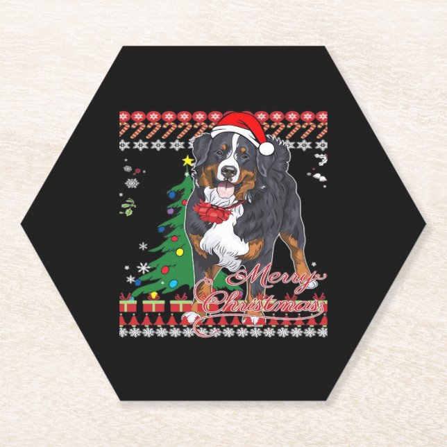 Bernese Mountain Dog Ugly Christmas Sweater Shirt  Paper Coaster (Front)