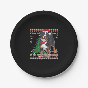 Bernese Mountain Dog Ugly Christmas Sweater Shirt  Paper Plate