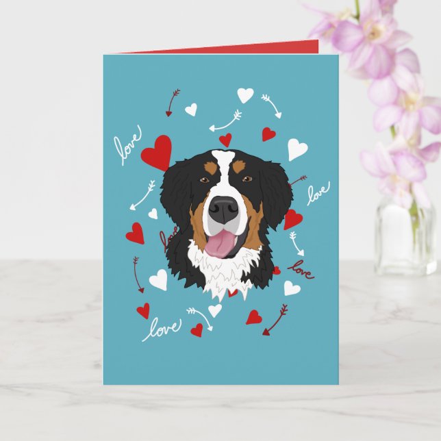 Bernese Mountain Dog Valentines Day Card (Orchid)