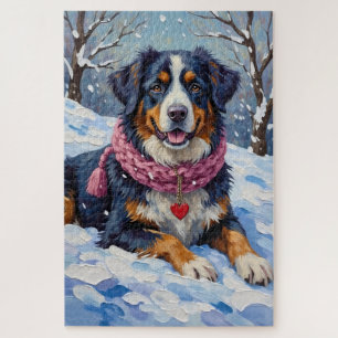 Bernese Mountain Dog Valentine's Day Heart Scarf Jigsaw Puzzle