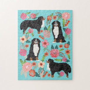 Bernese Mountain Dog Vintage Florals Jigsaw Puzzle