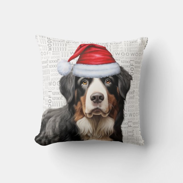 Bernese Mountain Dog Watercolor Christmas Cushion (Front)