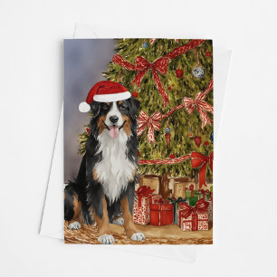 Bernese Mountain Dog  Watercolor Christmas Tree Card