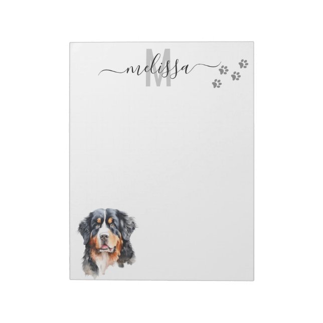 Bernese Mountain Dog Watercolor Monogram  Notepad (Rotated)