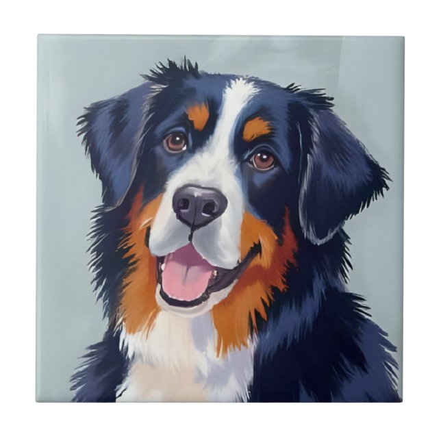 Bernese Mountain Dog | Watercolor Painting Ceramic Tile (Front)