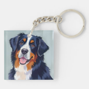 Bernese Mountain Dog Watercolor Painting Key Ring