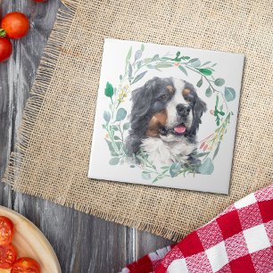 Bernese Mountain Dog Watercolor Wreath Ceramic Tile