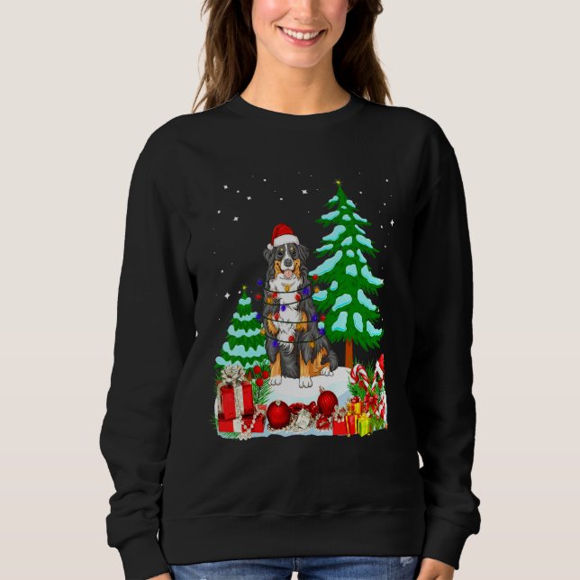 Bernese Mountain Dog Wearing Christmas Hat Tree Li Sweatshirt (Front)