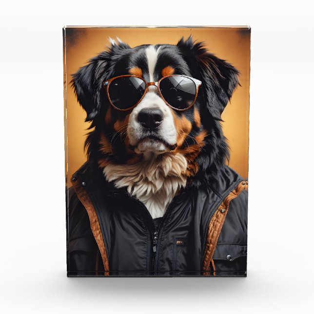 Bernese Mountain Dog Wearing Jacket And Sunglasses Photo Block (Front)