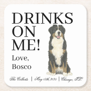 Bernese Mountain Dog Wedding Square Paper Coaster