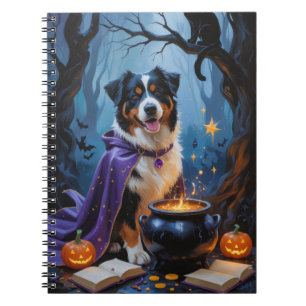 Bernese Mountain Dog Whimsical Halloween Painting Notebook
